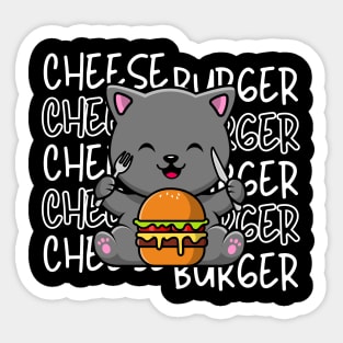 Cute cat eating Cheeseburger Sticker